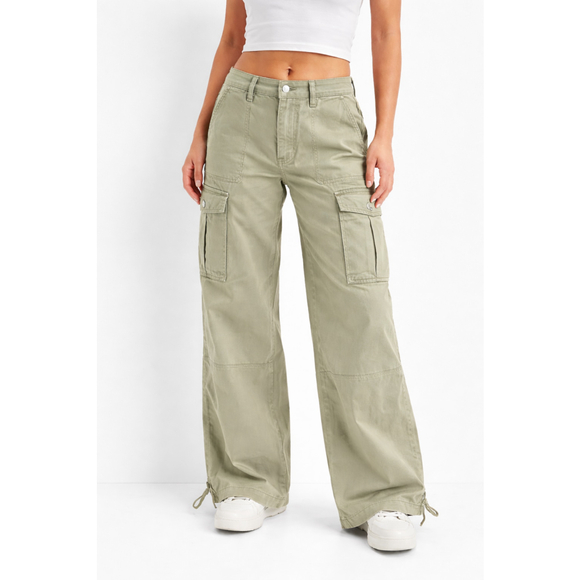American Eagle Women 12 Long Olive Wide Leg Cargo Pants Lyocell Stretch Elastic - Picture 8 of 8